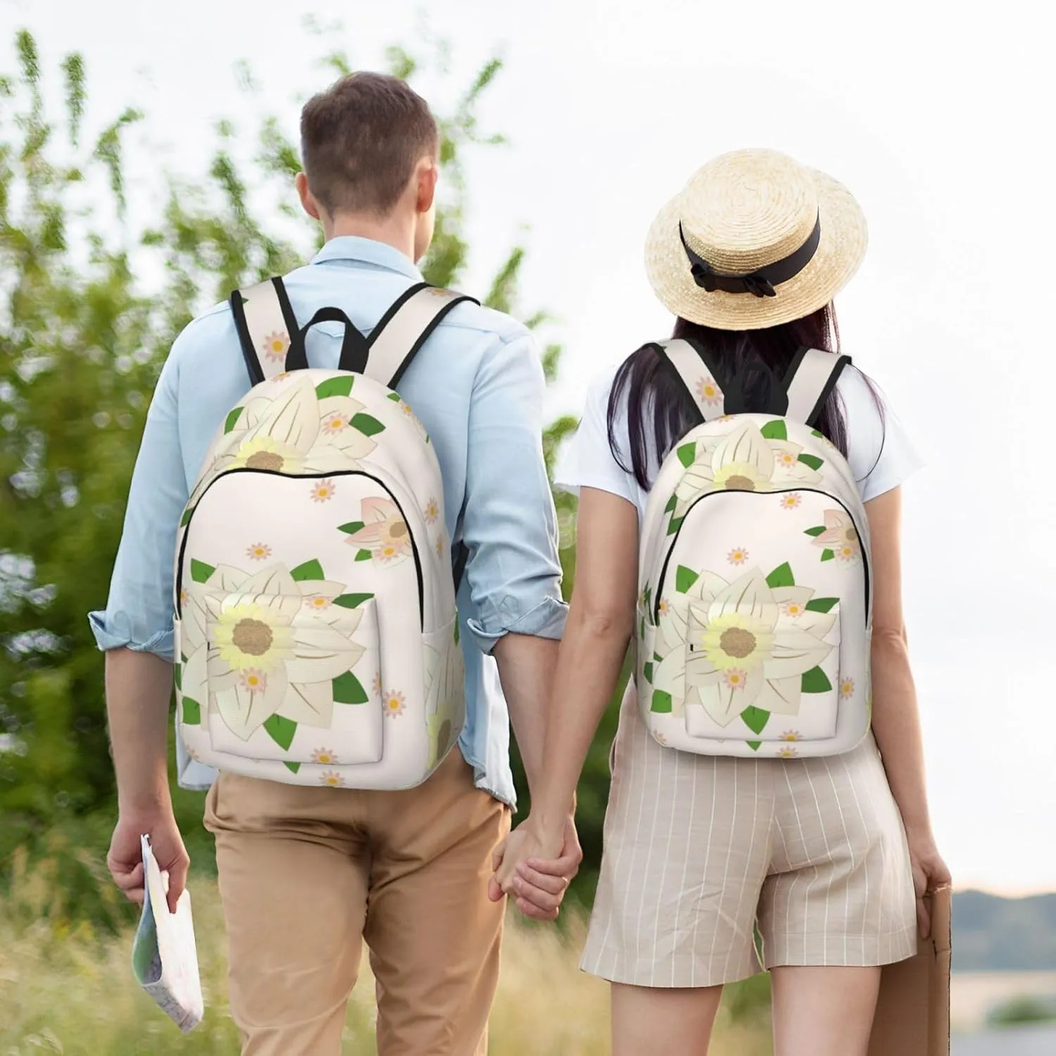 Stylish Canvas Casual Lightweight Backpack For Men, Women,Blooming Hexagonal White Laptop Travel Rucksack