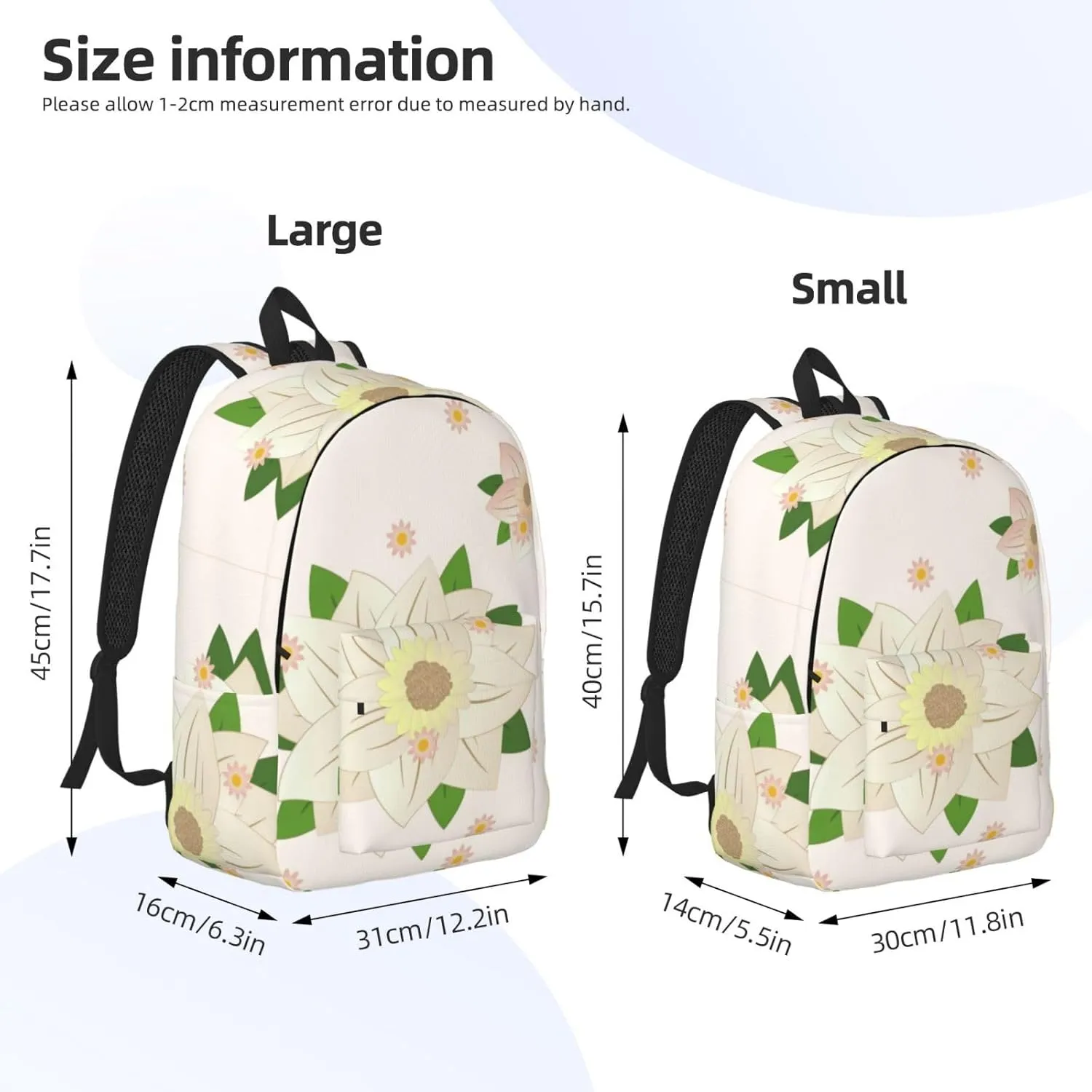 Stylish Canvas Casual Lightweight Backpack For Men, Women,Blooming Hexagonal White Laptop Travel Rucksack