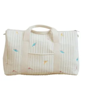 Stylish Maternity Bag with Large Capacity, Flower Embroidery, and Quilted Design
