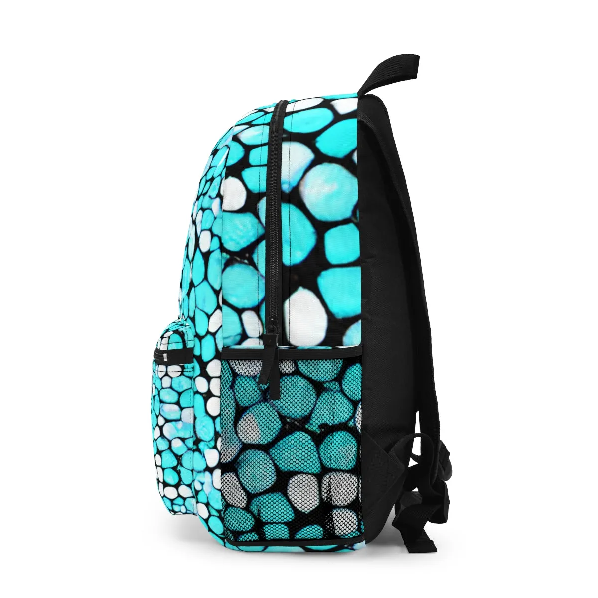Stylish Turquoise Backpack with Chic Black and White Polka Dots