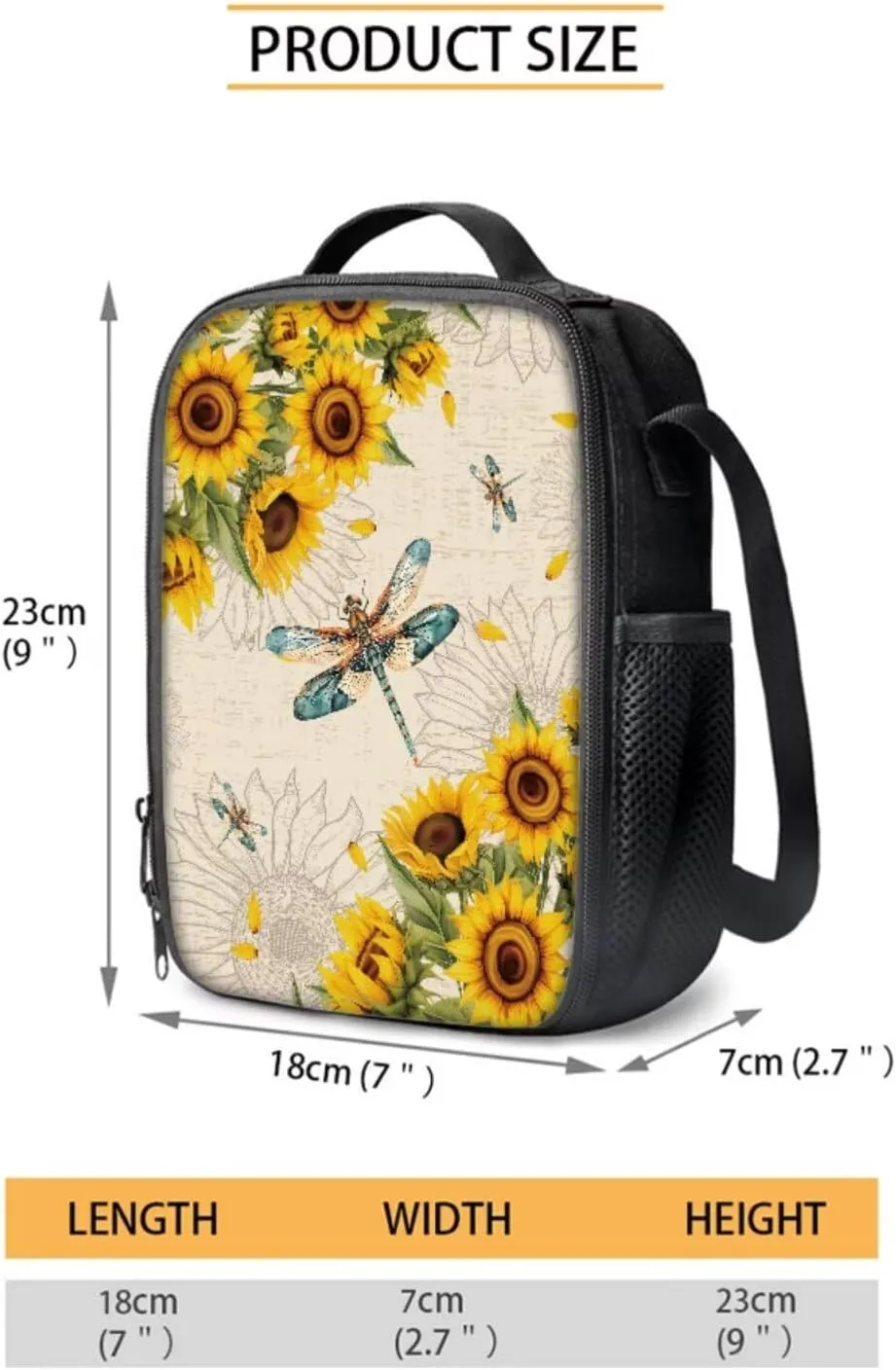 Suobstales Dragonfly Sunflower Print Backpack for Girls Boys Kids 4 Pack School Bag with Lunch Box Pencil Case Water Bottle Sleeve Set Middle High School Bookbag Travel Daypack Satchel Shoulder Bags