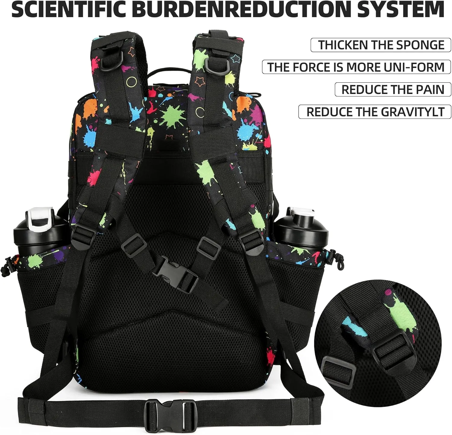 Tactical Assault Backpack - 45L 3 Day Assault Pack with MOLLE, Waterproof Rucksack - Fluorescent Tie Dye