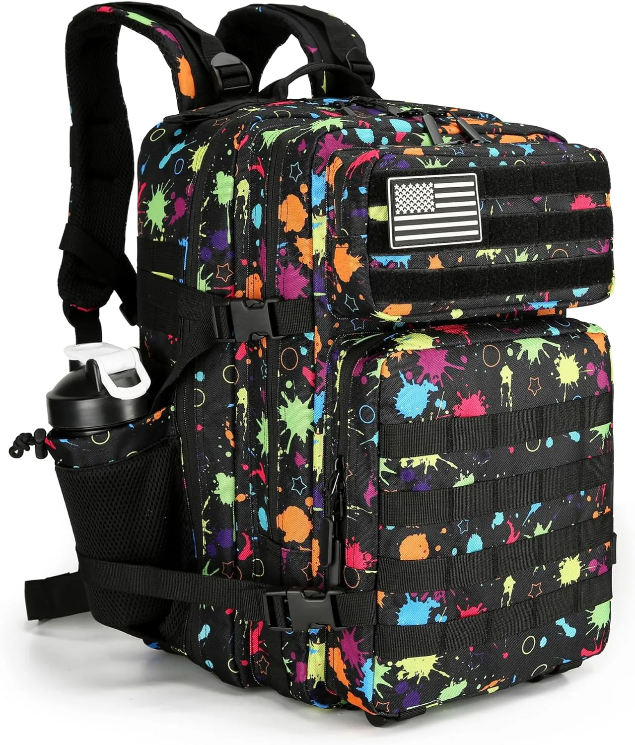 Tactical Assault Backpack - 45L 3 Day Assault Pack with MOLLE, Waterproof Rucksack - Fluorescent Tie Dye