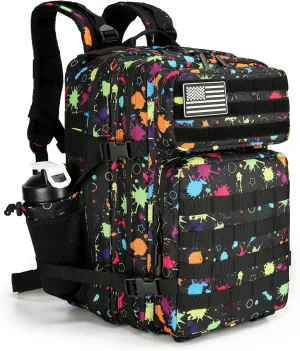 Tactical Assault Backpack - 45L 3 Day Assault Pack with MOLLE, Waterproof Rucksack - Fluorescent Tie Dye