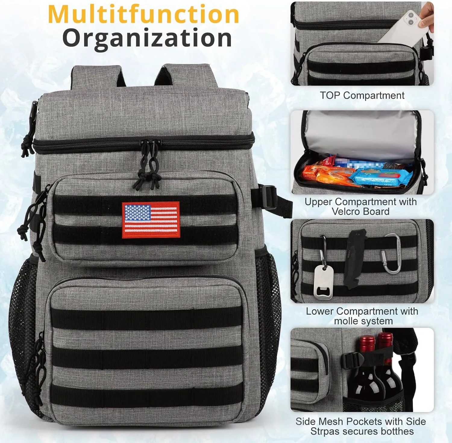 Tactical Backpack Cooler,Soft Lightweight Leakproof Cooler Backpack,Insulated Cooler Bag,Portable Soft Cooler Bag Waterproof for Beach, Travel, Camping, Picnic, Hiking