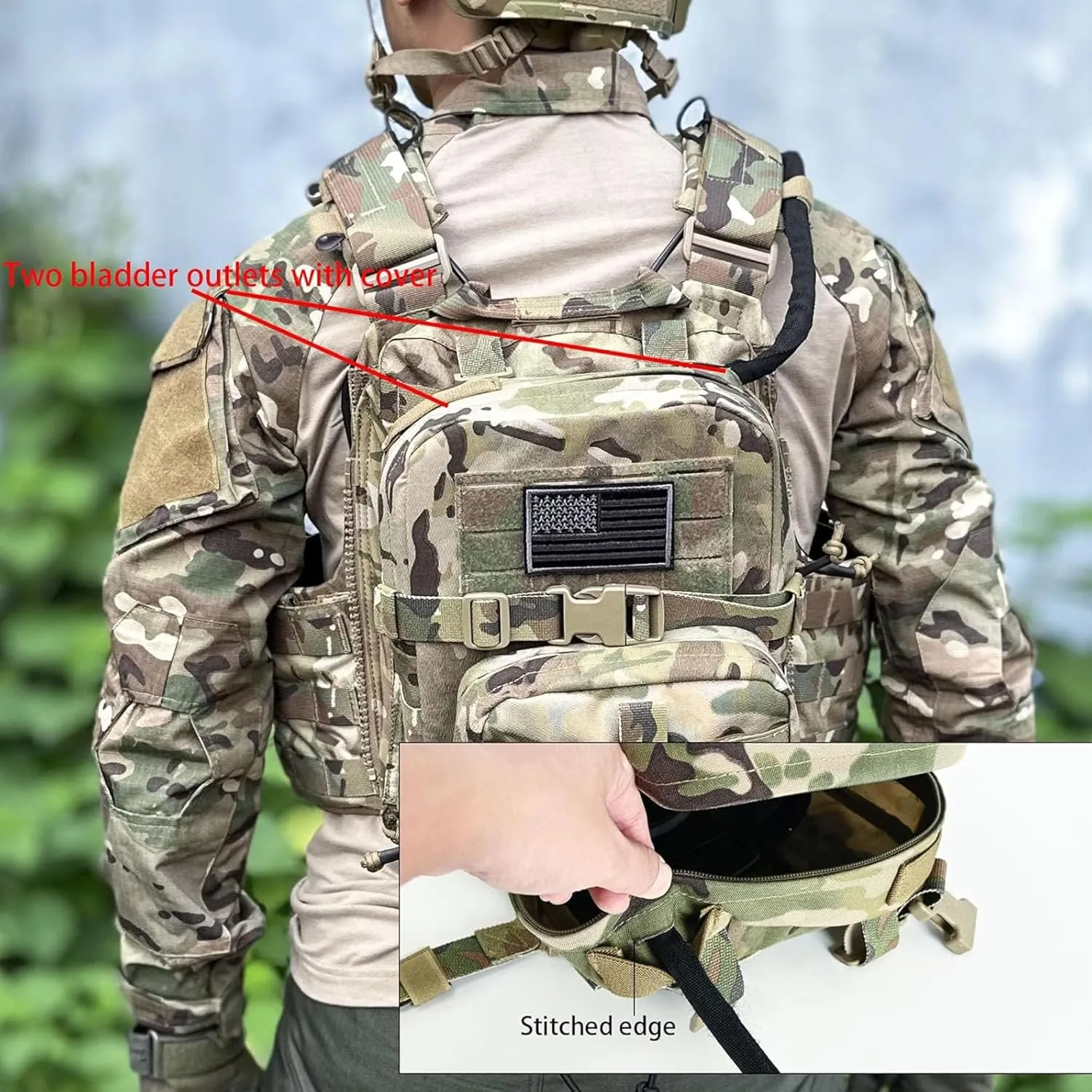 Tactical Mini Molle Hydration Pack,Molle Hydration Carrier with IFAK Pouch&US Flag&Med Patch,Hydropack for 2L Water Bladder
