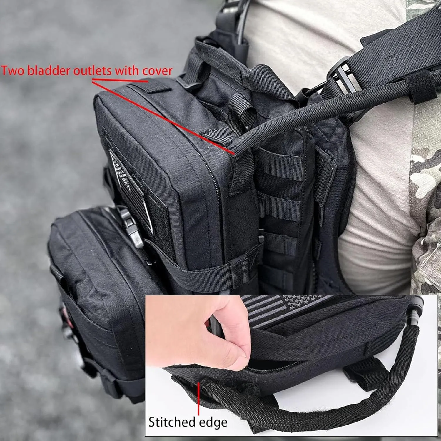 Tactical Mini Molle Hydration Pack,Molle Hydration Carrier with IFAK Pouch&US Flag&Med Patch,Hydropack for 2L Water Bladder