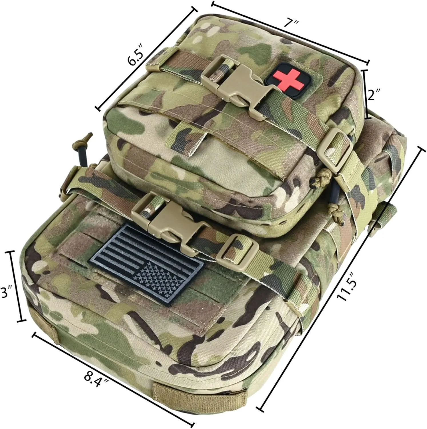 Tactical Mini Molle Hydration Pack,Molle Hydration Carrier with IFAK Pouch&US Flag&Med Patch,Hydropack for 2L Water Bladder