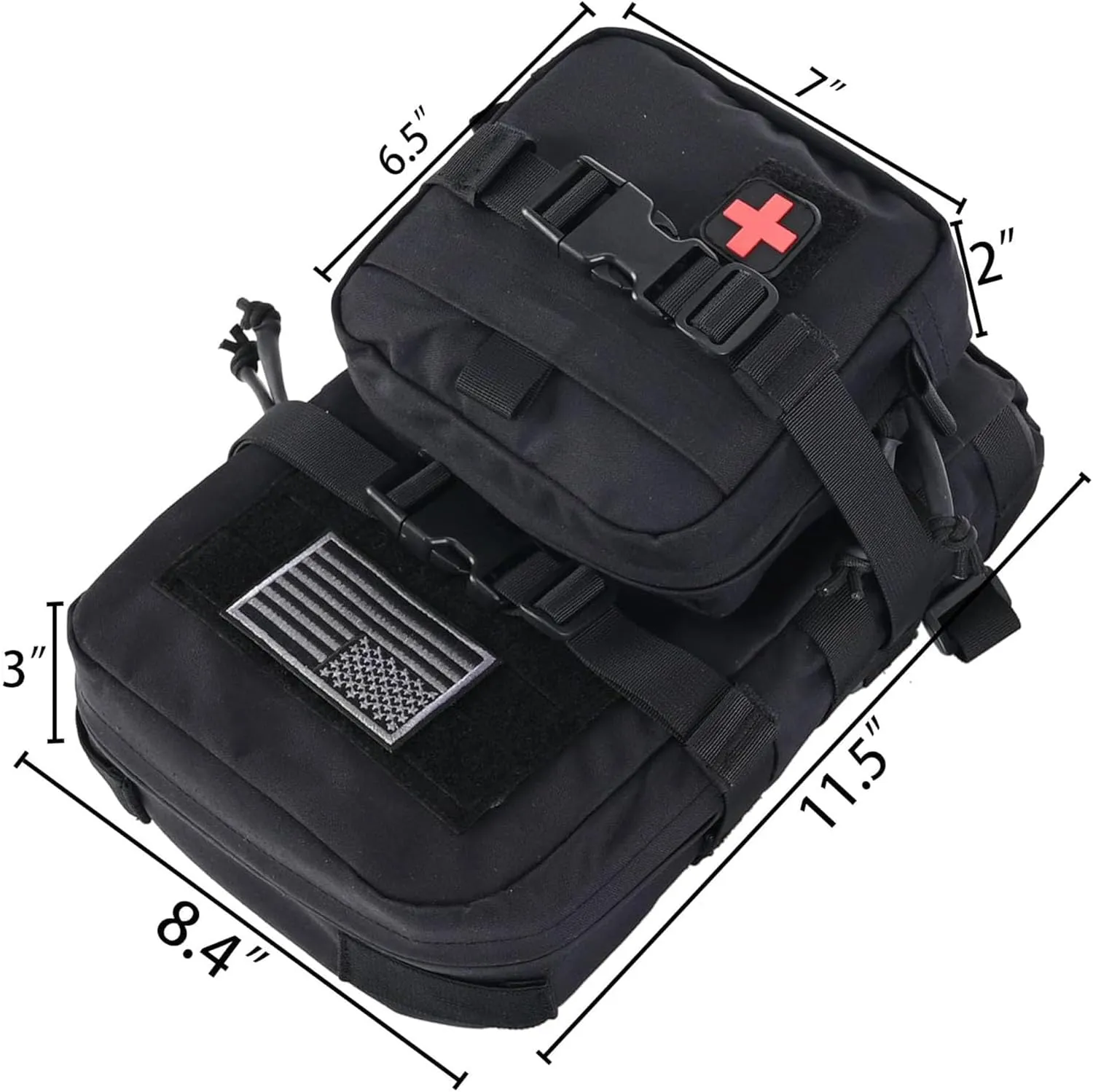 Tactical Mini Molle Hydration Pack,Molle Hydration Carrier with IFAK Pouch&US Flag&Med Patch,Hydropack for 2L Water Bladder