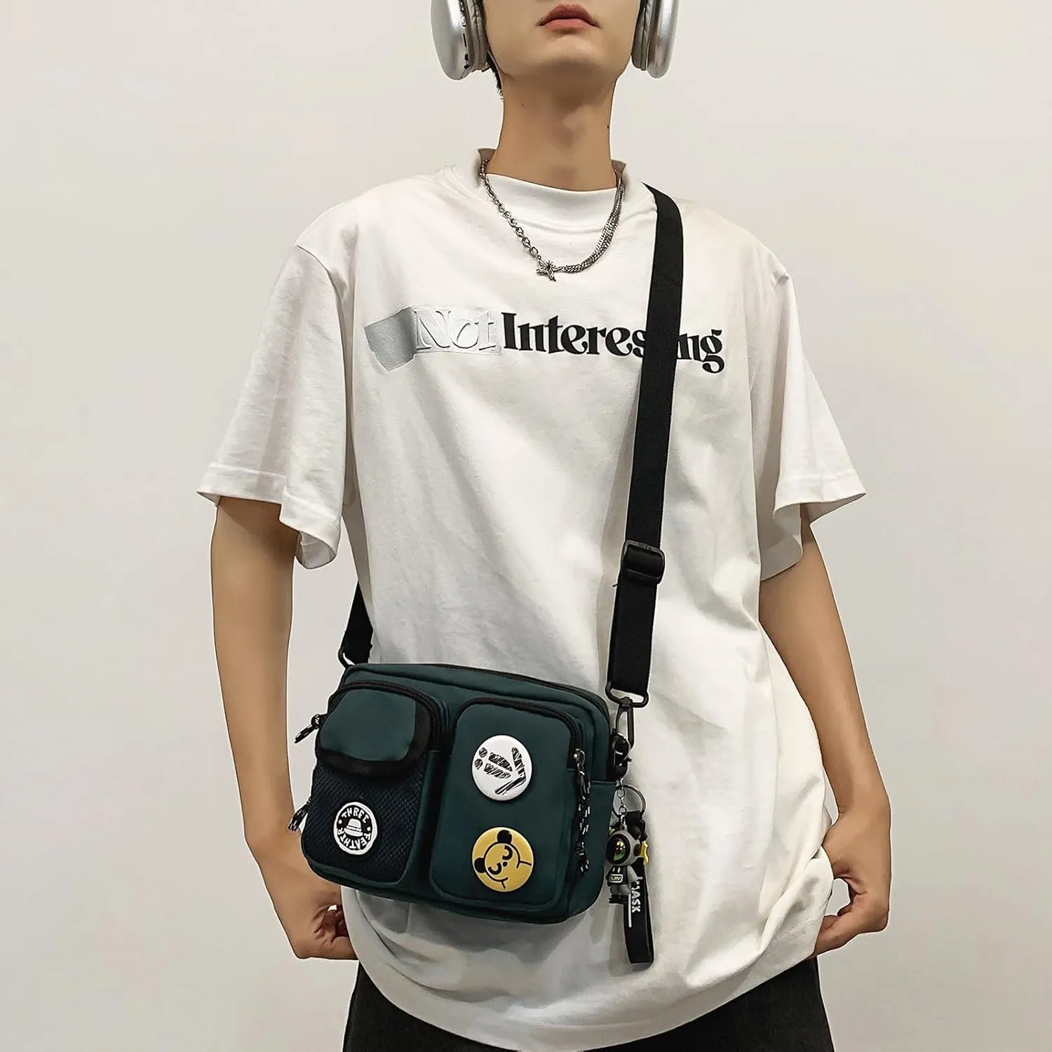 Teclado Fashion Crossbody Bag with Cute Accessories Casual Shoulder Bag with Pendants Purse Travel Daypacks