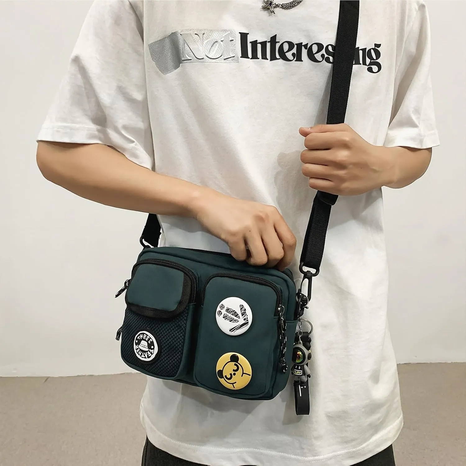 Teclado Fashion Crossbody Bag with Cute Accessories Casual Shoulder Bag with Pendants Purse Travel Daypacks