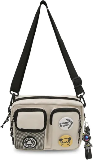 Teclado Fashion Crossbody Bag with Cute Accessories Casual Shoulder Bag with Pendants Purse Travel Daypacks
