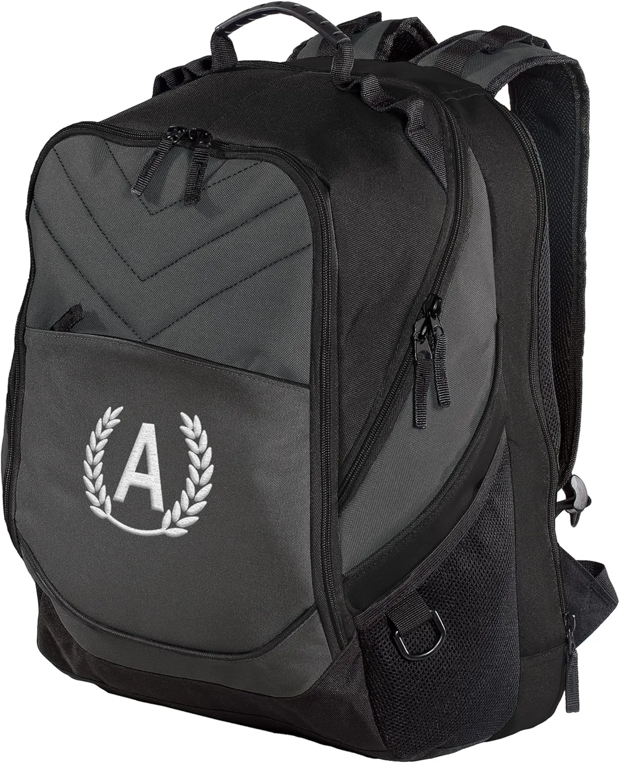 TEEAMORE Custom Travel Laptop Backpack Add Your Embroidered Monogram Computer Water Resistant Bag Dark Charcoal Black