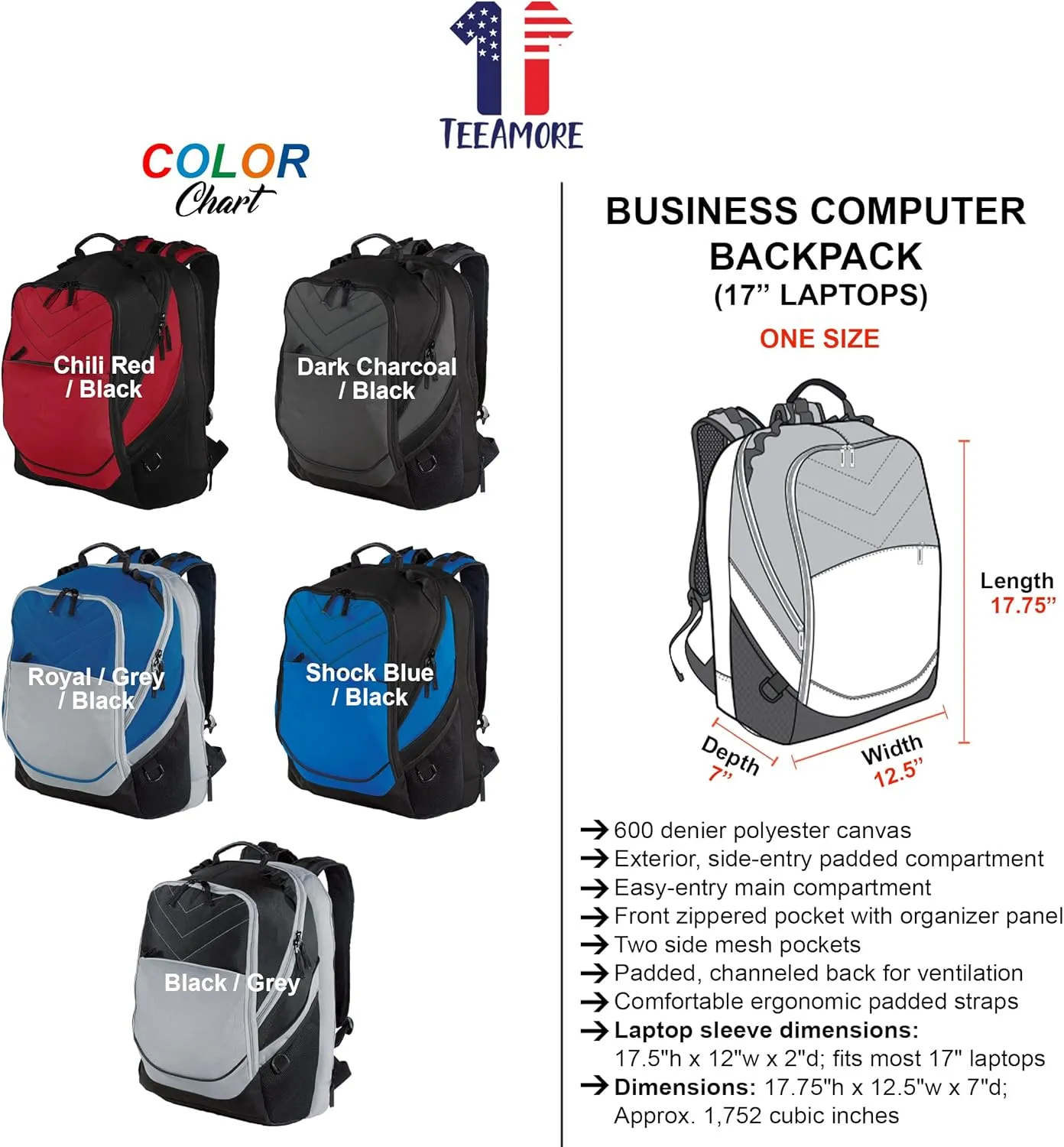 TEEAMORE Custom Travel Laptop Backpack Add Your Embroidered Monogram Computer Water Resistant Bag Dark Charcoal Black