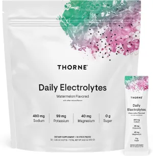 THORNE - Daily Electrolytes - Zero Sugar & Low-Calorie Electrolyte Drink Mix - Naturally Flavored & Sweetened - NSF Certified for Sport - Watermelon - 30 Stick Packs