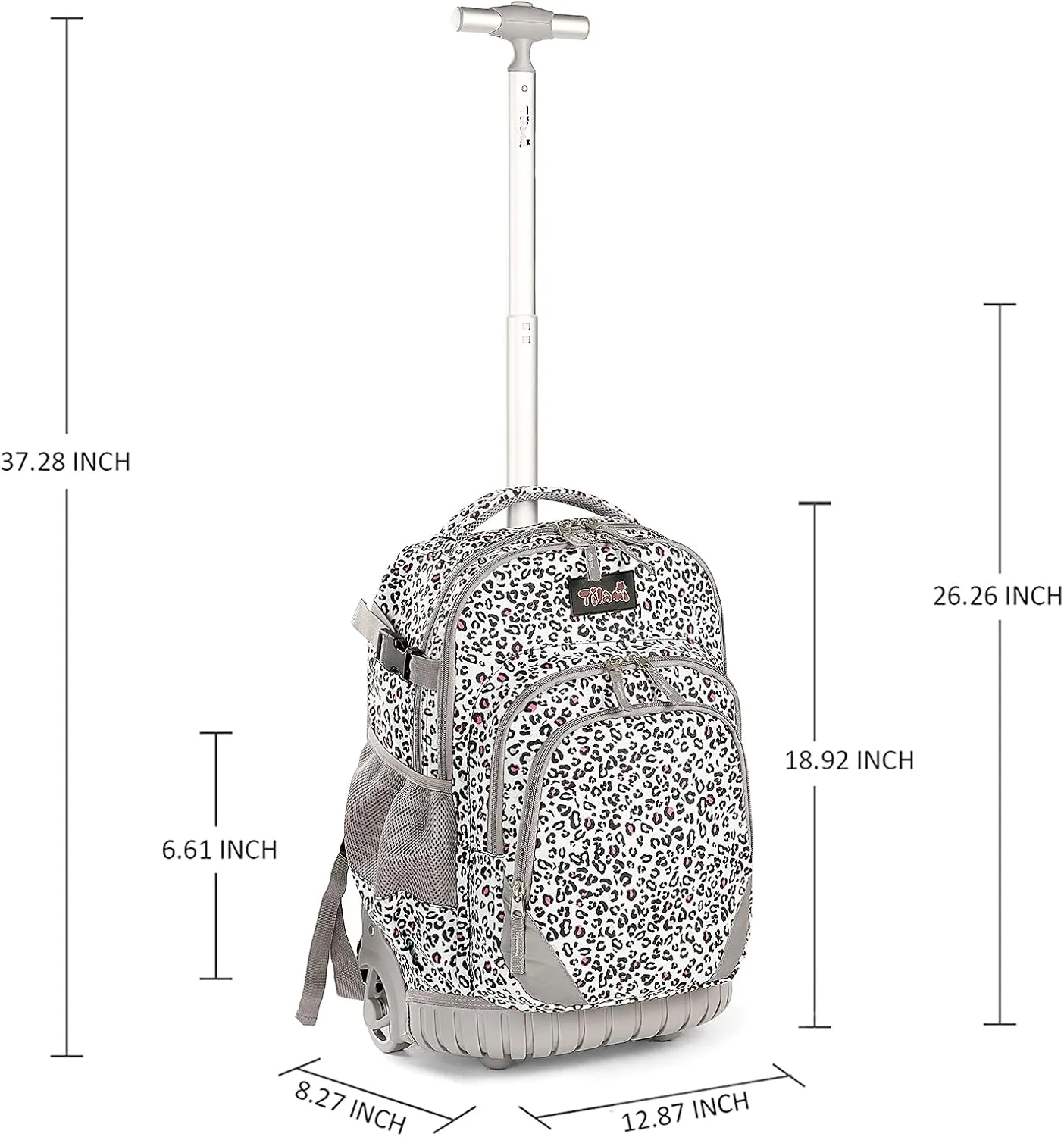 Tilami Rolling Backpack 19 inch with Lunch Bag Wheeled Laptop Backpack, Leopard White
