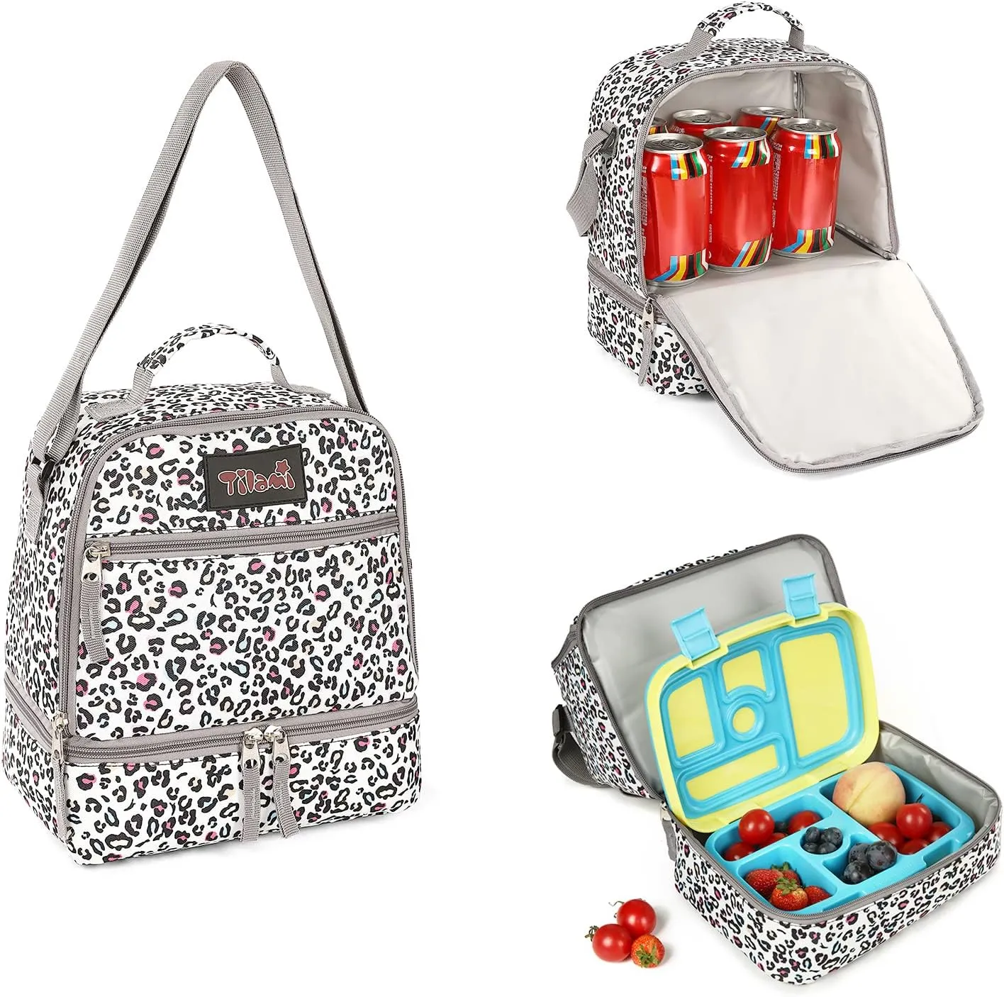 Tilami Rolling Backpack 19 inch with Lunch Bag Wheeled Laptop Backpack, Leopard White