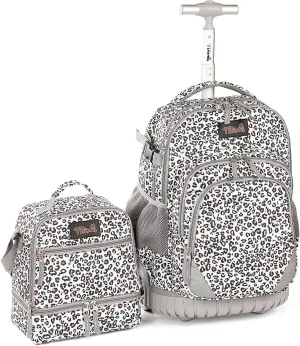 Tilami Rolling Backpack 19 inch with Lunch Bag Wheeled Laptop Backpack, Leopard White