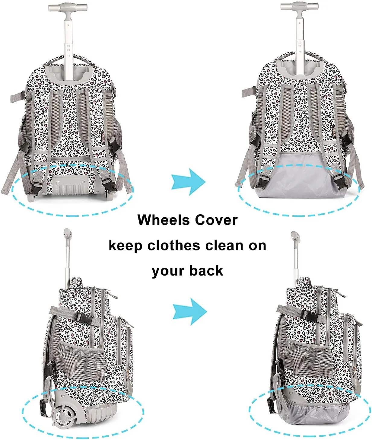 Tilami Rolling Backpack 19 inch with Lunch Bag Wheeled Laptop Backpack, Leopard White