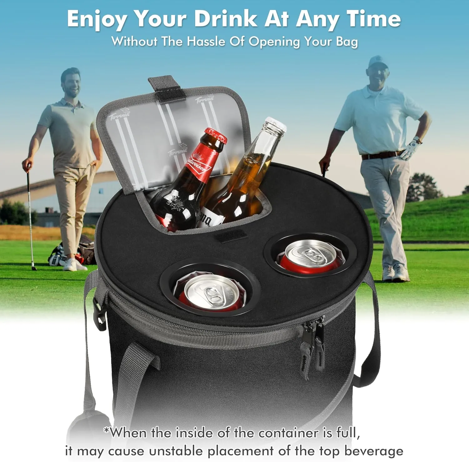 Tirrinia Large Pop-Up Cooler Bag- Insulated Collapsible Cooler with Flat Drink Table, Lightweight and Portable Ice Round Cooler for Travel, Fishing, Picnics, Hiking, Camping and Beach,Black
