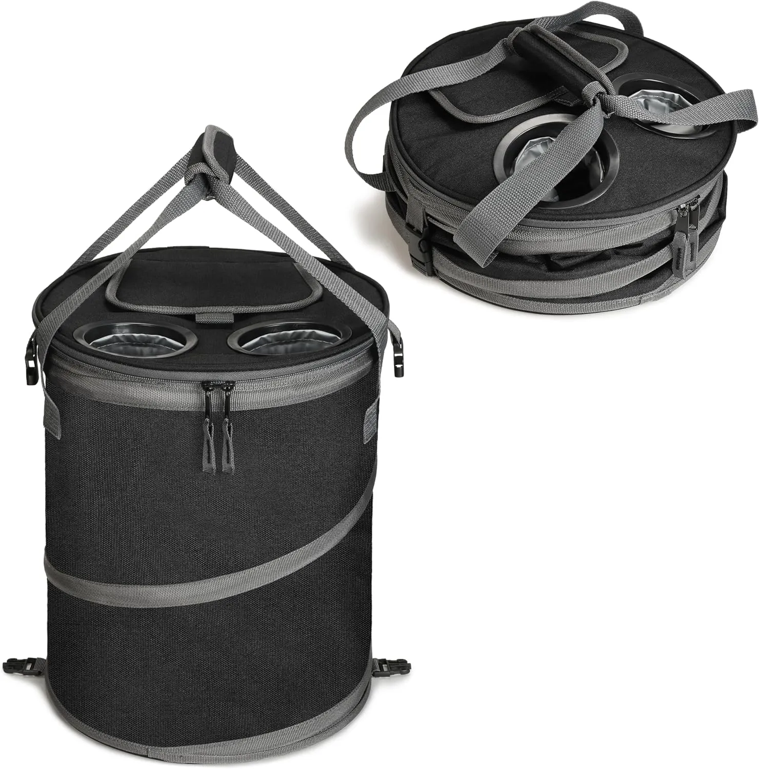 Tirrinia Large Pop-Up Cooler Bag- Insulated Collapsible Cooler with Flat Drink Table, Lightweight and Portable Ice Round Cooler for Travel, Fishing, Picnics, Hiking, Camping and Beach,Black
