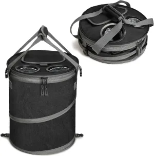 Tirrinia Large Pop-Up Cooler Bag- Insulated Collapsible Cooler with Flat Drink Table, Lightweight and Portable Ice Round Cooler for Travel, Fishing, Picnics, Hiking, Camping and Beach,Black