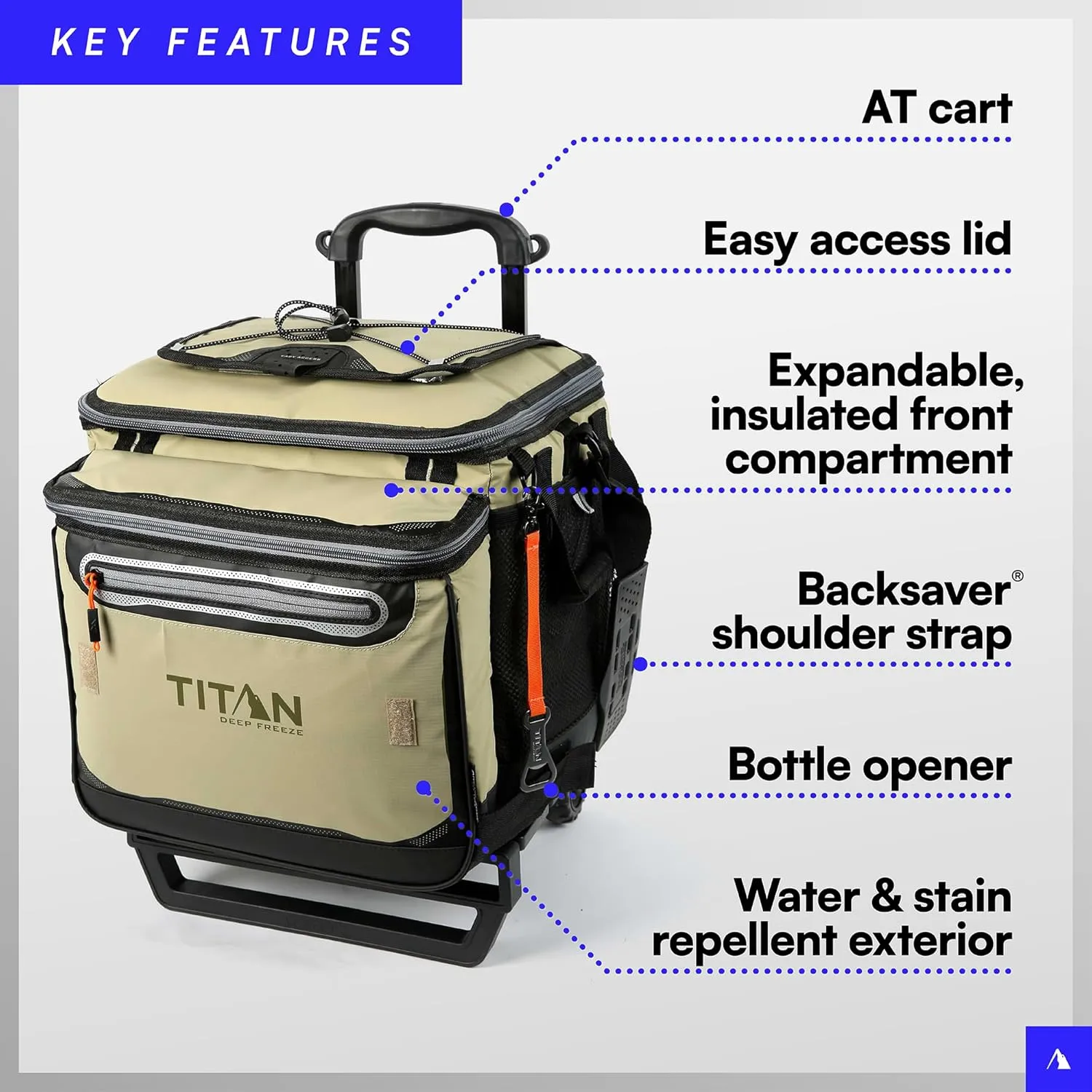 Titan Deep Freeze 60 (50 10) Can Wheeled Cooler - Collapsible Rolling Cooler with Wheels and All-Terrain Cart
