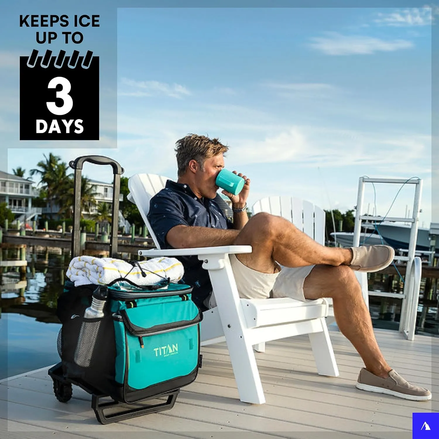Titan Deep Freeze 60 (50 10) Can Wheeled Cooler - Collapsible Rolling Cooler with Wheels and All-Terrain Cart