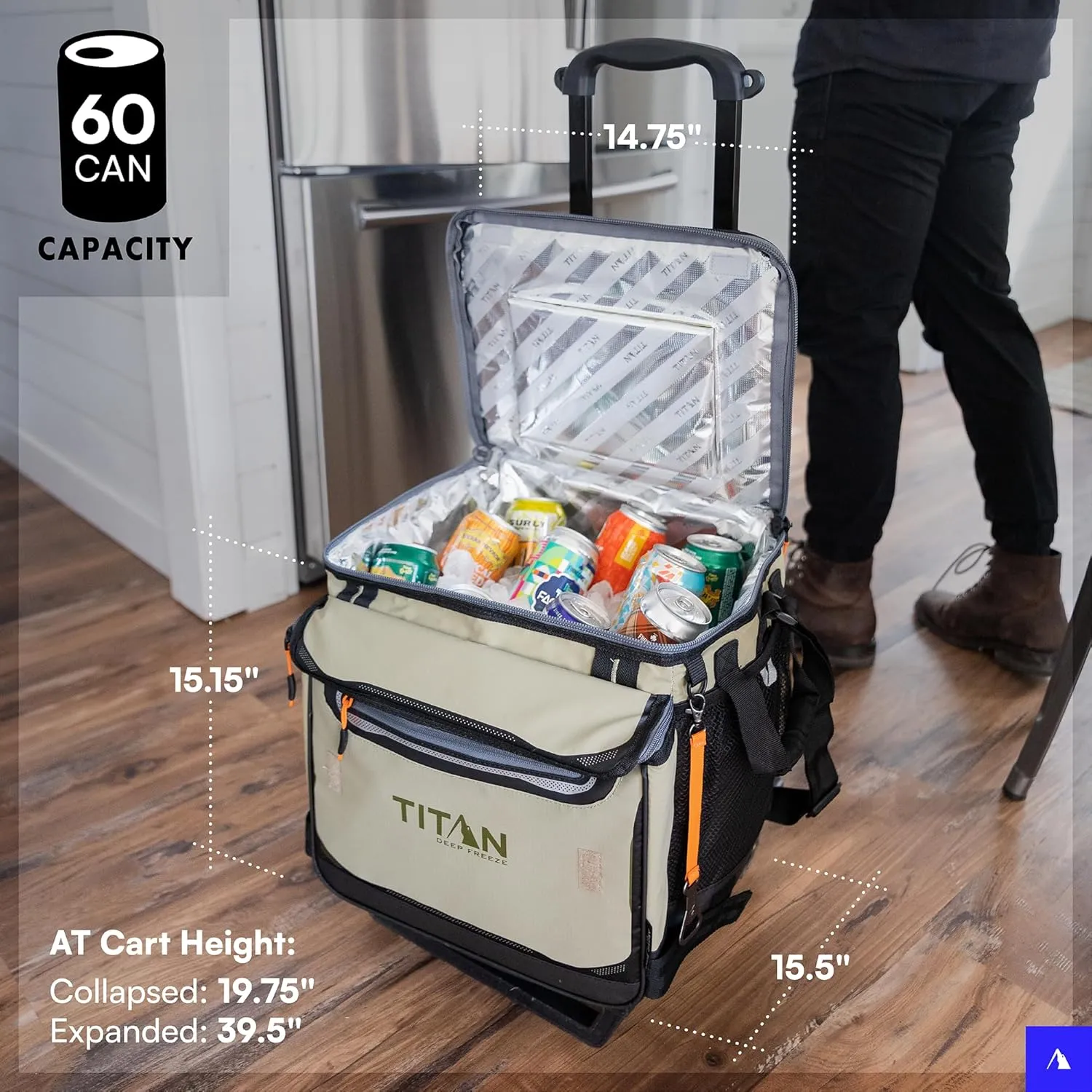 Titan Deep Freeze 60 (50 10) Can Wheeled Cooler - Collapsible Rolling Cooler with Wheels and All-Terrain Cart