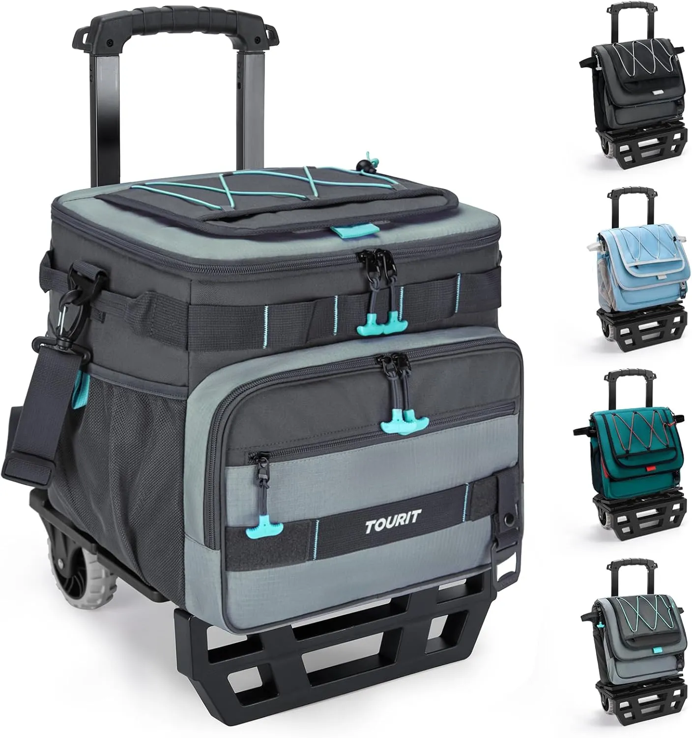 TOURIT Collapsible 48-Can Leak-Proof Insulated Rolling Cooler with All-Terrain Cart, Upgraded Fixtures and New Wheels Suitable for Beach, Picnic, Shopping