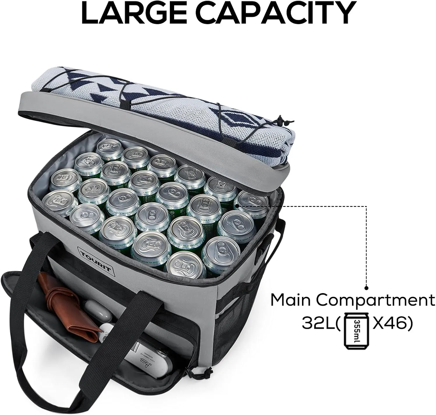 TOURIT Cooler Bag 24/35/46-Can Insulated Soft Cooler Portable Cooler Bag 14.6/24/32L Large Lunch Cooler for Picnic, Beach, Work, Trip