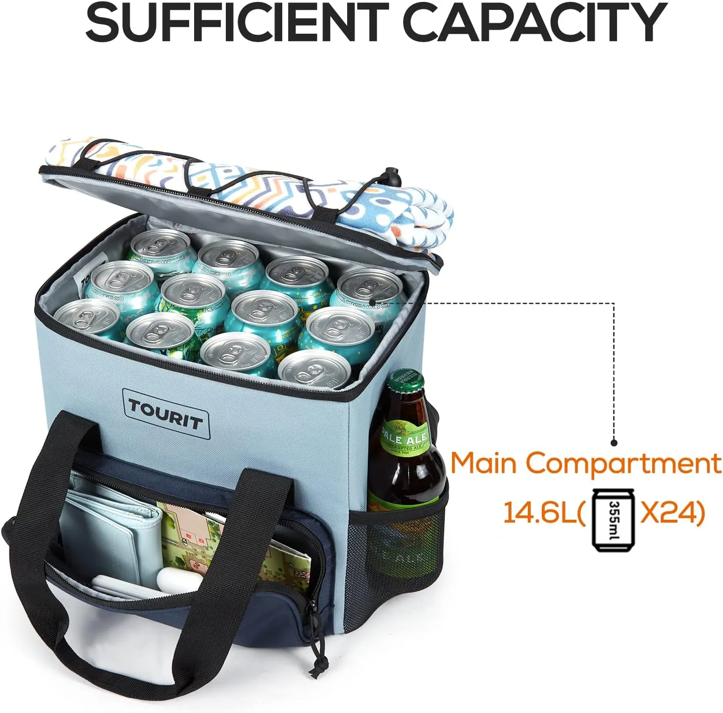TOURIT Cooler Bag 24/35/46-Can Insulated Soft Cooler Portable Cooler Bag 14.6/24/32L Large Lunch Cooler for Picnic, Beach, Work, Trip