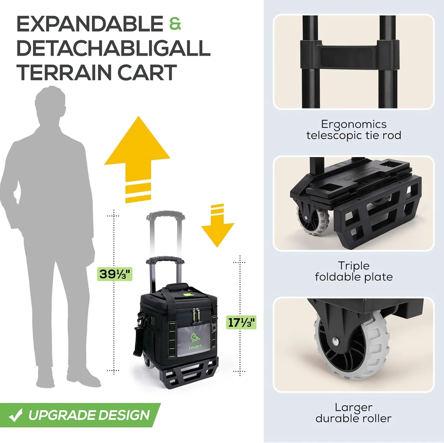 TOURIT Portable 50-Can Collapsible Rolling Soft Cooler with 29L Space & Reinforced All-Terrain Cart with Wheels Easy Transportation, Large Leakproof Travel Beach Ice Chest for Grocery Shopping
