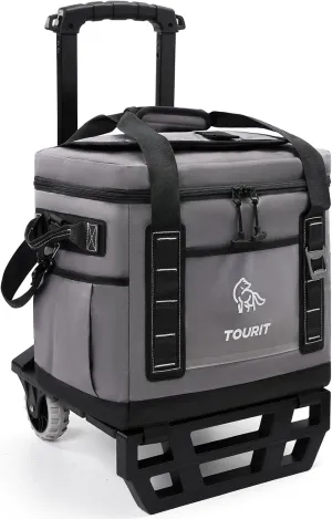 TOURIT Portable 50-Can Collapsible Rolling Soft Cooler with 29L Space & Reinforced All-Terrain Cart with Wheels Easy Transportation, Large Leakproof Travel Beach Ice Chest for Grocery Shopping