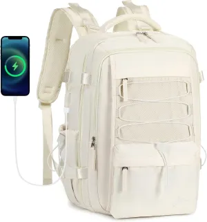 Travel Backpack for Women Men 15.6 Inch Laptop Backpacks with USB Port Carry on Backpack Flight Approved Large Back Packs College Bookbags Outdoor Sports Hiking Rucksack Casual Daypack (White)