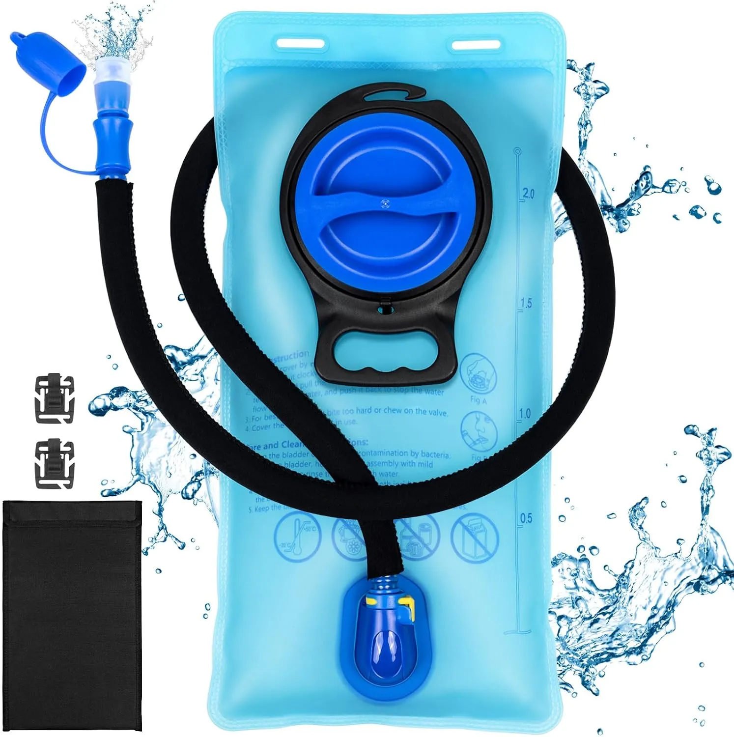 TUDEQU TPU 2L Hydration Bladder, Water Bladder for Hiking Backpack Leak Proof Water Reservoir with Insulated Sleeve, Keeps Water Cold, Water Bag for Hiking Running Camping Cycling