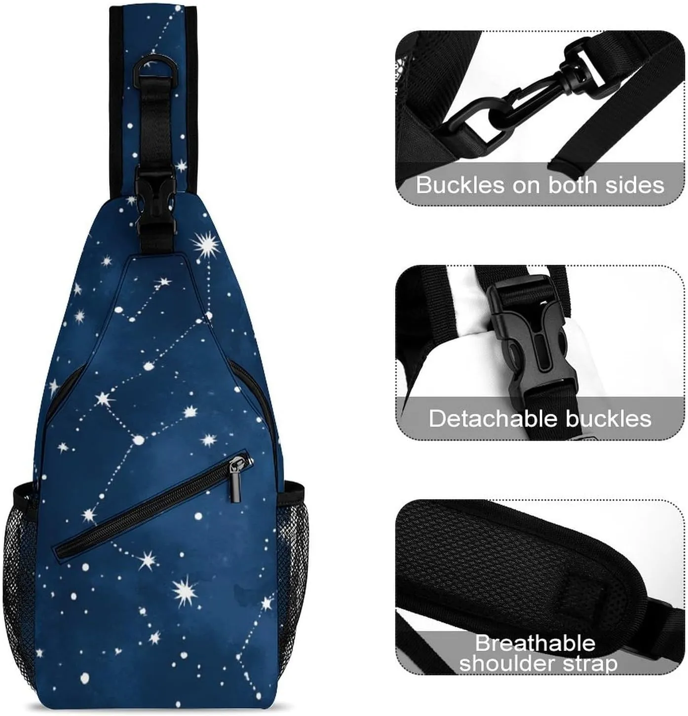Ultra Lightweight Sling Shoulder Backpack Crossbody Daypacks Chest Shoulder Packs Multipurpose Anti-Theft Bag for Hiking Cycling Walking Dog, Constellation Galaxy Starry Night Stars Glow Midnight