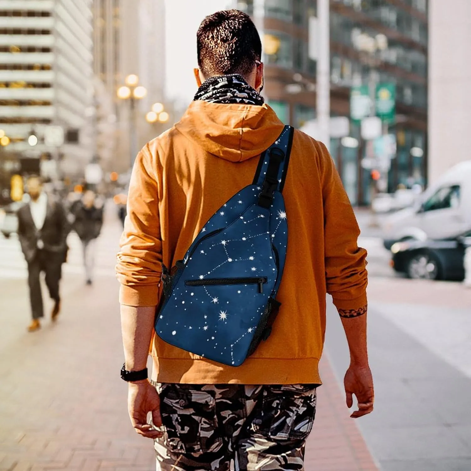 Ultra Lightweight Sling Shoulder Backpack Crossbody Daypacks Chest Shoulder Packs Multipurpose Anti-Theft Bag for Hiking Cycling Walking Dog, Constellation Galaxy Starry Night Stars Glow Midnight