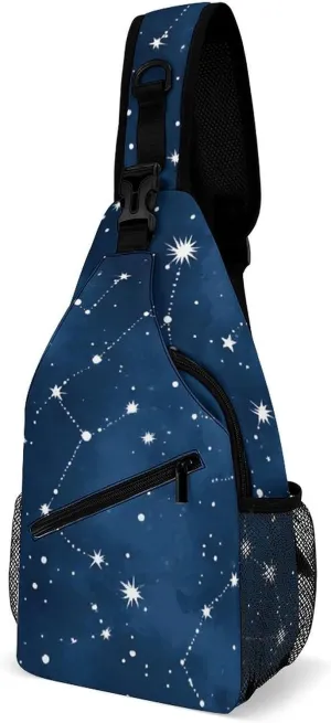 Ultra Lightweight Sling Shoulder Backpack Crossbody Daypacks Chest Shoulder Packs Multipurpose Anti-Theft Bag for Hiking Cycling Walking Dog, Constellation Galaxy Starry Night Stars Glow Midnight