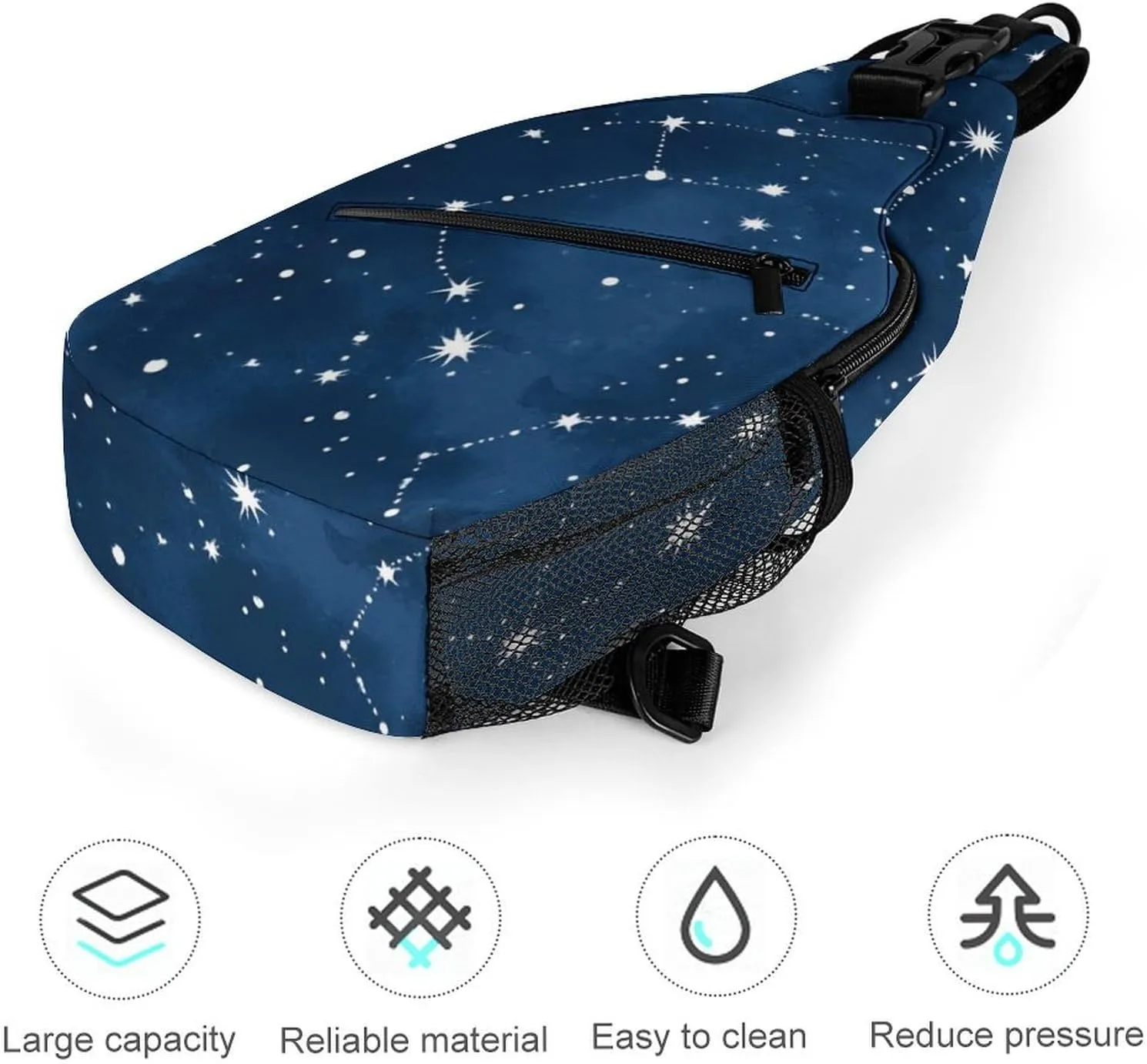 Ultra Lightweight Sling Shoulder Backpack Crossbody Daypacks Chest Shoulder Packs Multipurpose Anti-Theft Bag for Hiking Cycling Walking Dog, Constellation Galaxy Starry Night Stars Glow Midnight