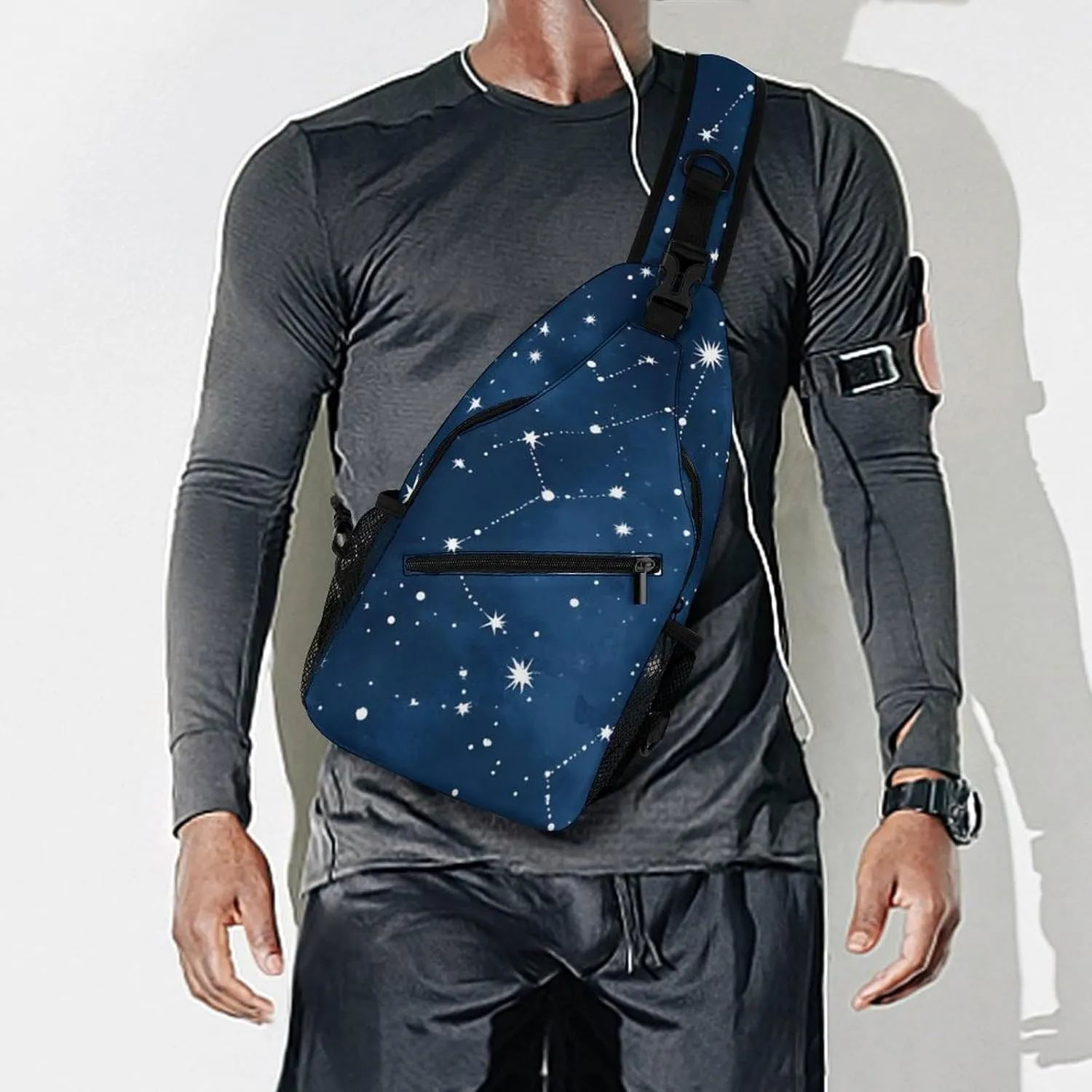 Ultra Lightweight Sling Shoulder Backpack Crossbody Daypacks Chest Shoulder Packs Multipurpose Anti-Theft Bag for Hiking Cycling Walking Dog, Constellation Galaxy Starry Night Stars Glow Midnight