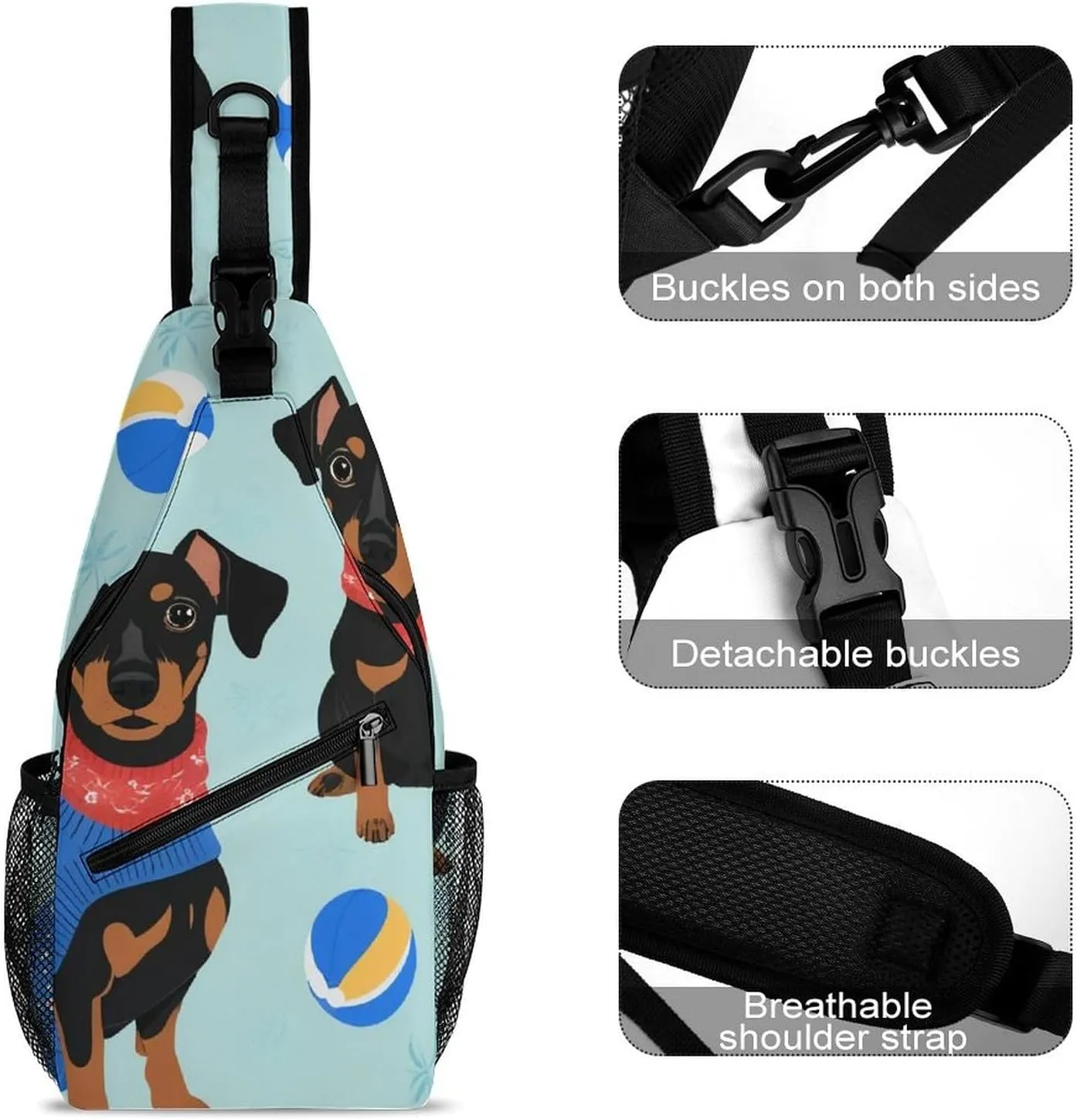Ultra Lightweight Sling Shoulder Backpack Crossbody Daypacks Chest Shoulder Packs Multipurpose Anti-Theft Bag for Hiking Cycling Walking Dog, Miniature Pinscher Pool