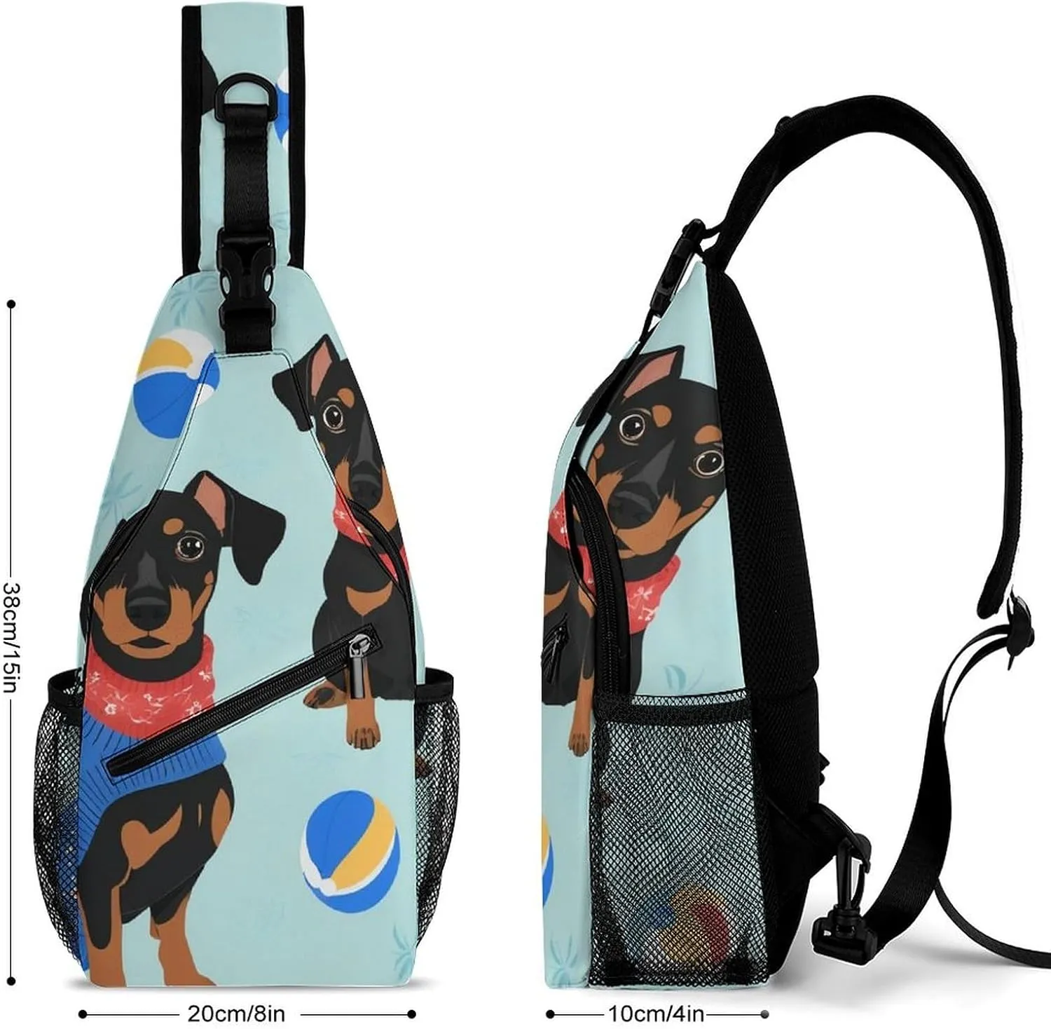 Ultra Lightweight Sling Shoulder Backpack Crossbody Daypacks Chest Shoulder Packs Multipurpose Anti-Theft Bag for Hiking Cycling Walking Dog, Miniature Pinscher Pool