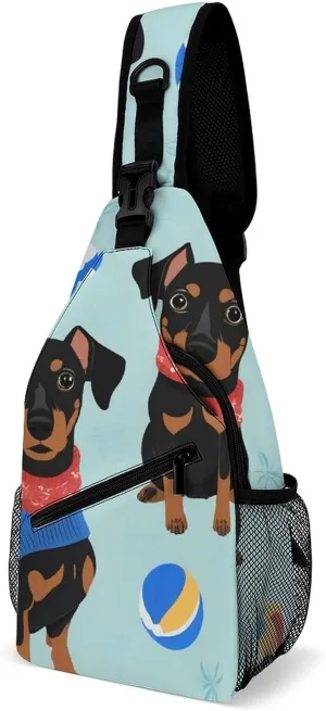 Ultra Lightweight Sling Shoulder Backpack Crossbody Daypacks Chest Shoulder Packs Multipurpose Anti-Theft Bag for Hiking Cycling Walking Dog, Miniature Pinscher Pool