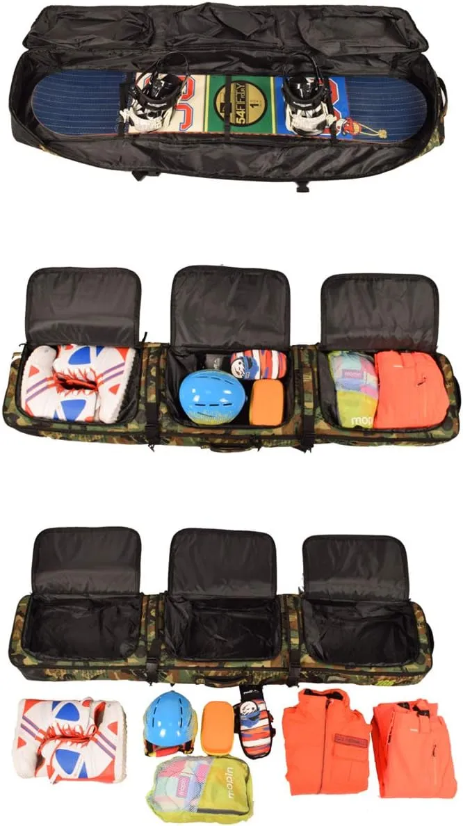 UNISTRENGH Fully Padded Snowboard Bag With Wheels Large Multi-compartment Ski Boots and Helmet Bag Perfect for Travel