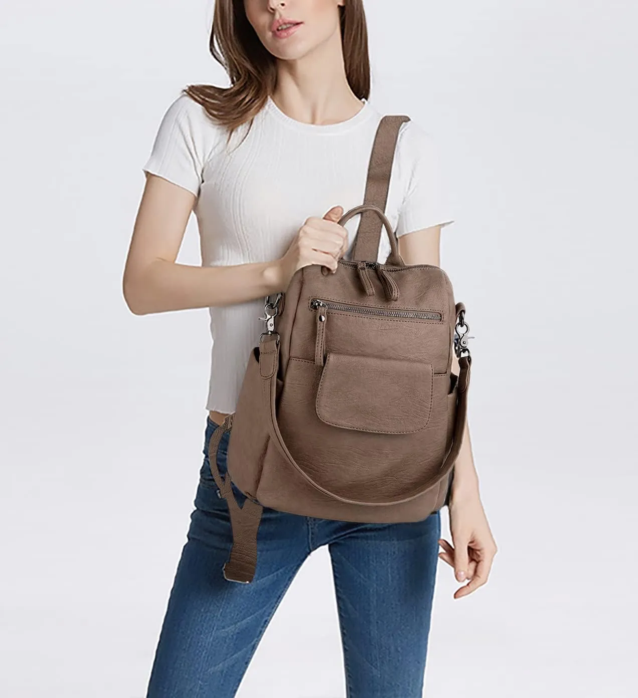 UTO Women Backpack Purse 3 ways PU Washed Leather Ladies Rucksack Shoulder Bag New Blue