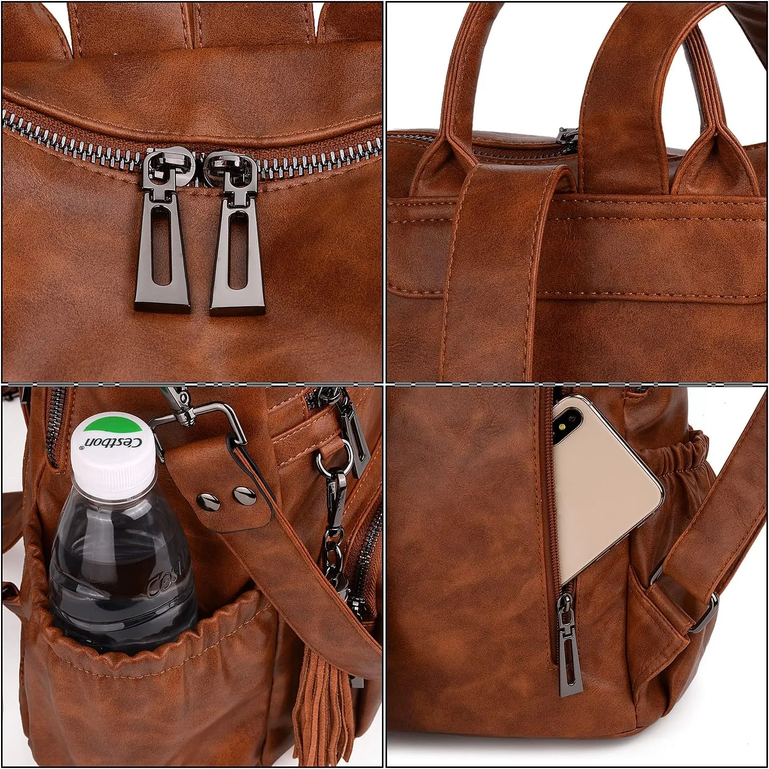 UTO Women Backpack Purse Leather Vegan Ladies Fashion Designer Rucksack Convertible Travel Shoulder Bag with Tassel