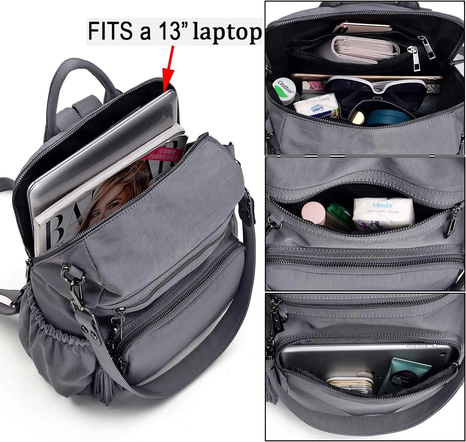 UTO Women Backpack Purse Leather Vegan Ladies Fashion Designer Rucksack Convertible Travel Shoulder Bag with Tassel
