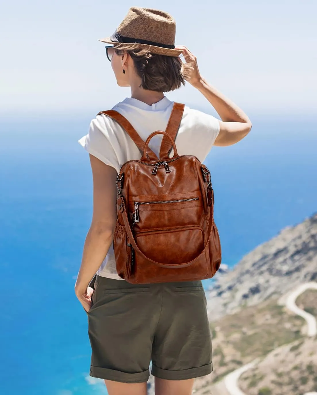 UTO Women Backpack Purse Leather Vegan Ladies Fashion Designer Rucksack Convertible Travel Shoulder Bag with Tassel