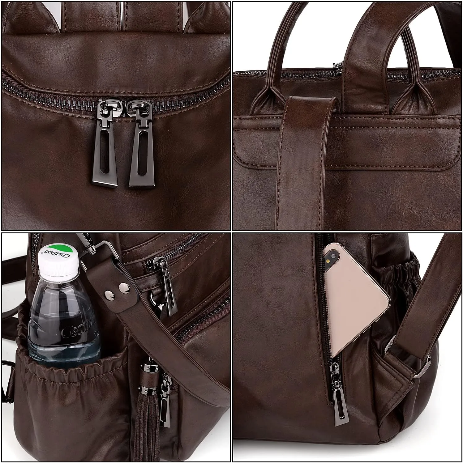 UTO Women Backpack Purse Leather Vegan Ladies Fashion Designer Rucksack Convertible Travel Shoulder Bag with Tassel